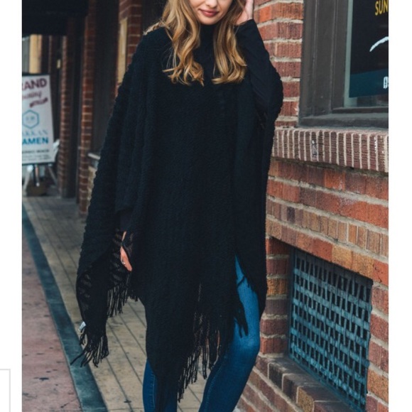 Black Soft Diagonal Knit Ruana - Picture 7 of 8